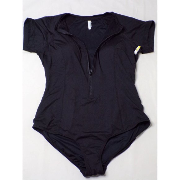 SEA LEVEL Short Sleeve Multifit Zip Front Swimsuit Black 12 NEW - Picture 5 of 8